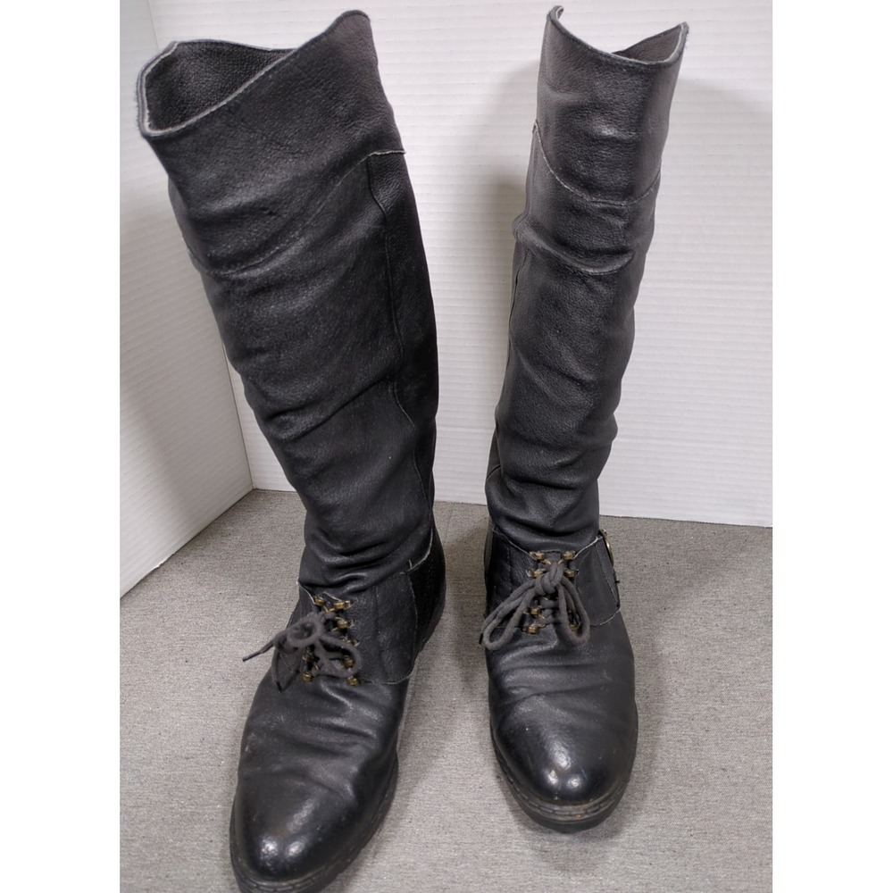 Vintage Riding Boots Woodbridge Womens 8.5 Black Leather Tall Slouch Lace Buckle